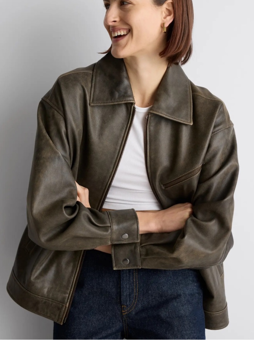 Quince 100% Leather Oversized Bomber Jacket